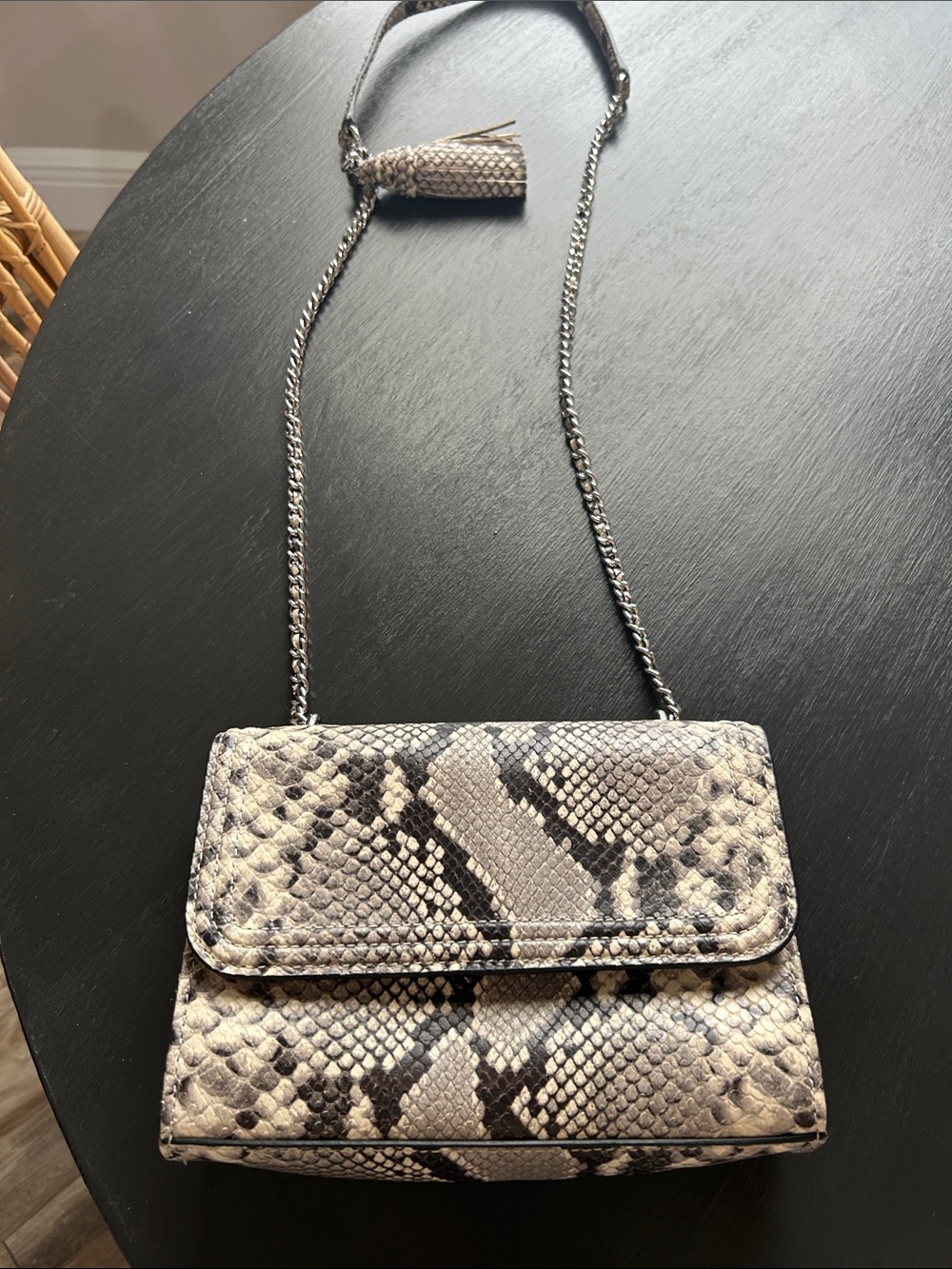 Tory Burch Python-Print Chain Crossbody - Black and Cream